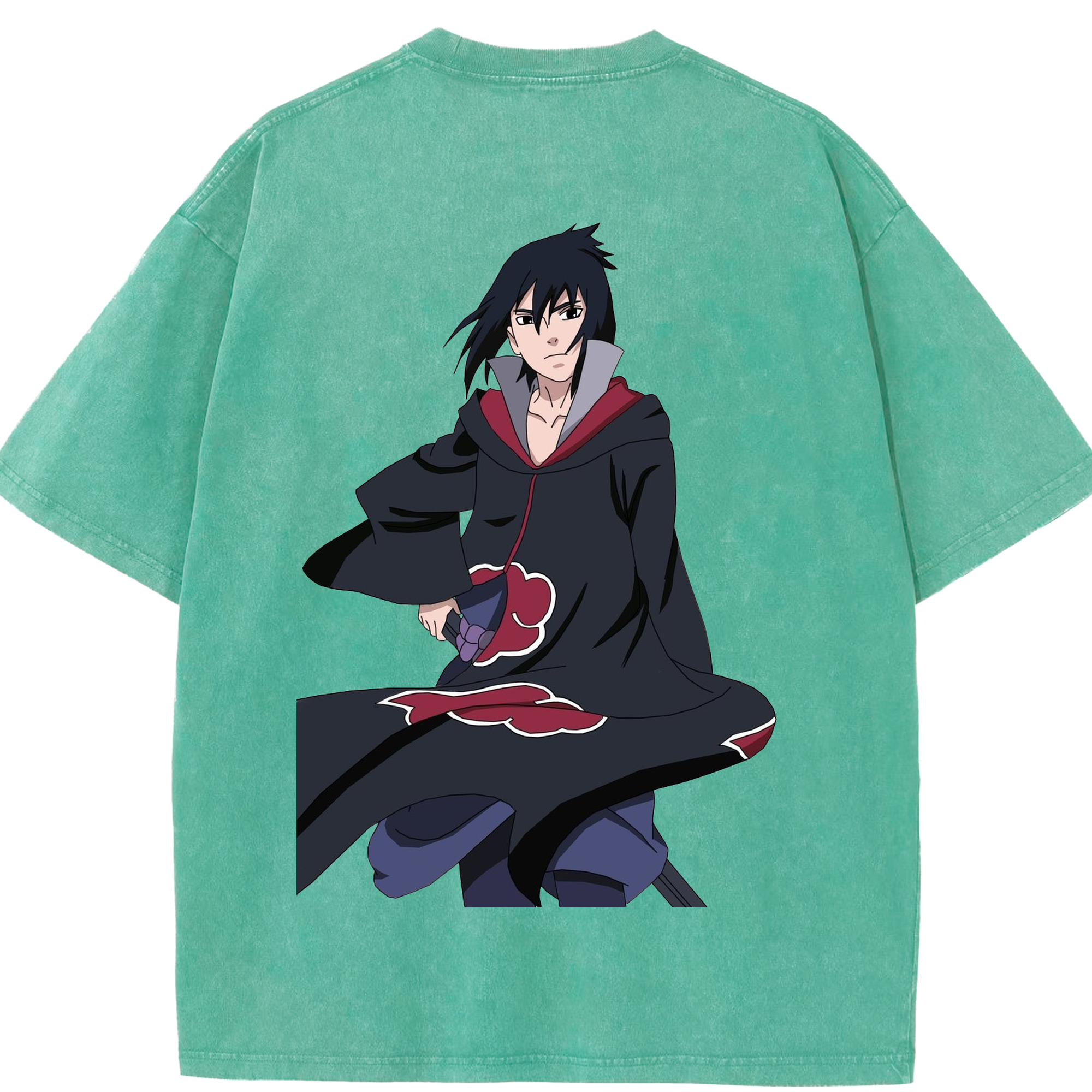 （画像用） NARUTO -ナルト- うちは サスケ Uchiha Sasuke 綿100% ヴィンテージ風 半袖Tシャツ（背面プリント）